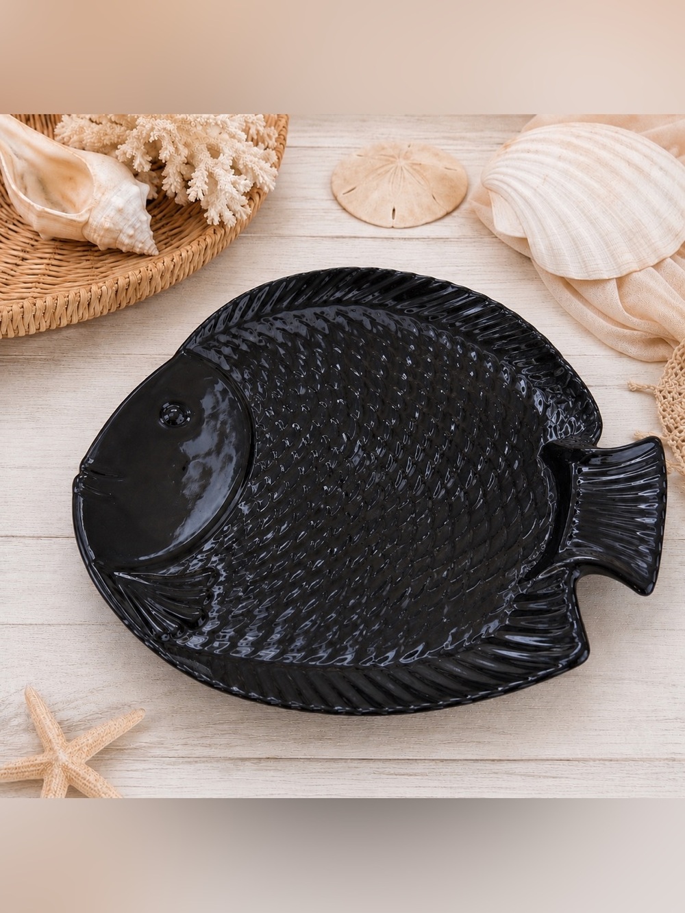 Fish Ceramic Platter Tray Black